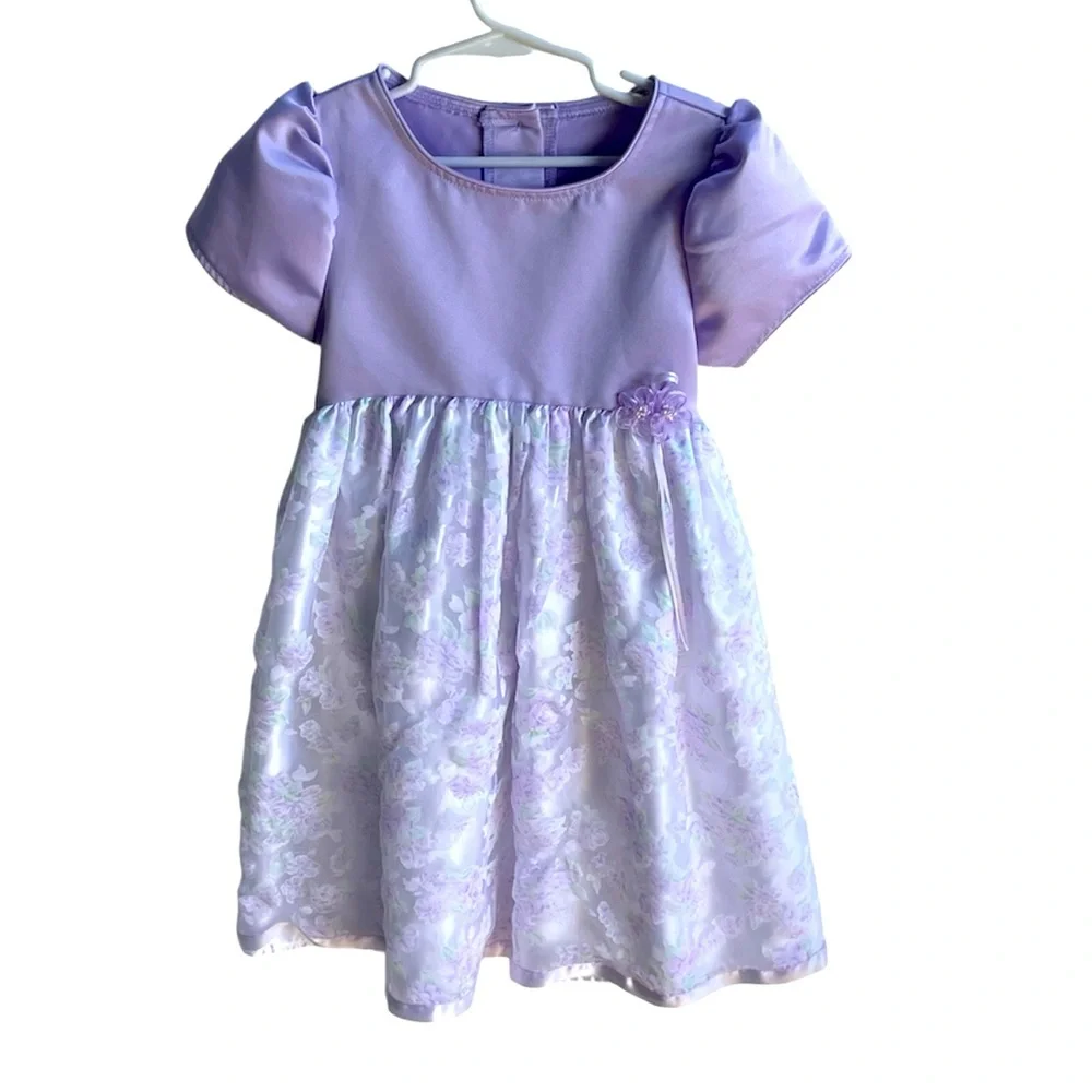 BROOKE LINDSAY GIRLS LAVENDER FLORAL FORMAL PUFFY SLEEVE DRESS SIZE 6X